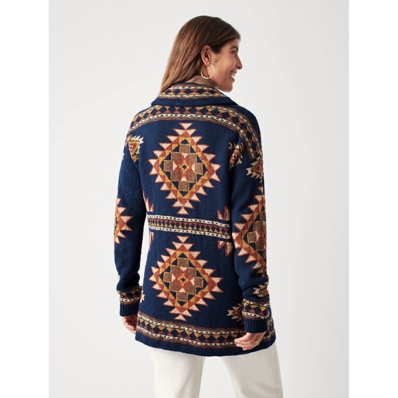 Faherty B.YELLOWTAIL Women's Lodge Cardigan Aztec Cotton Coat Boho.Sz S - Picture 3 of 13